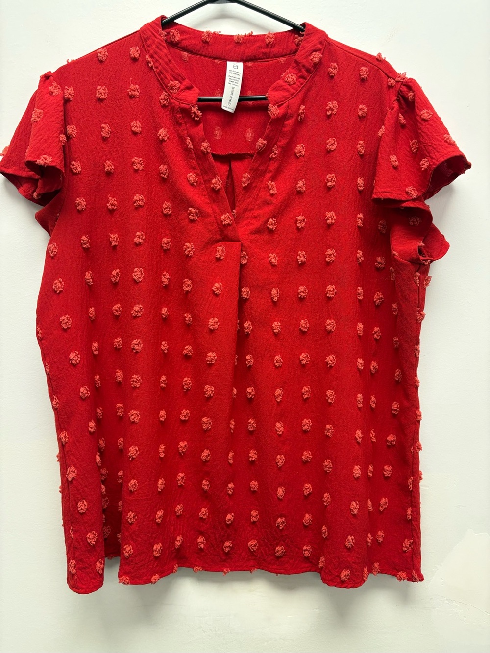 4 for $25 ❤️ Textured Red Raised Swiss Dot Flutter Sleeve Blouse – XL